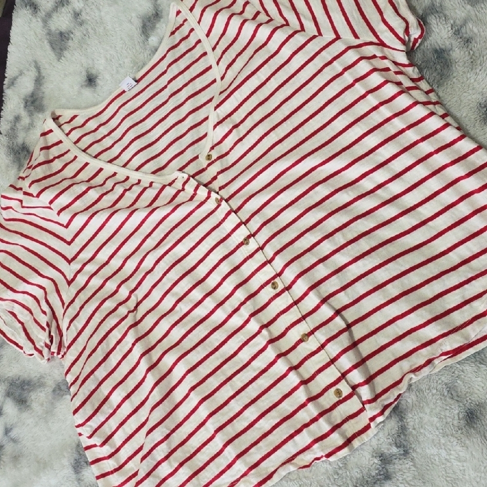Striped Red and White Button Up Top